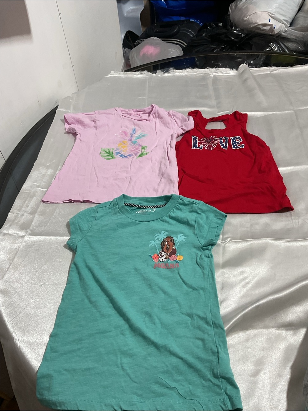 3-Pack Girls' Short Sleeve Tees in Teal, Pink & Red - Beach Graphic Set